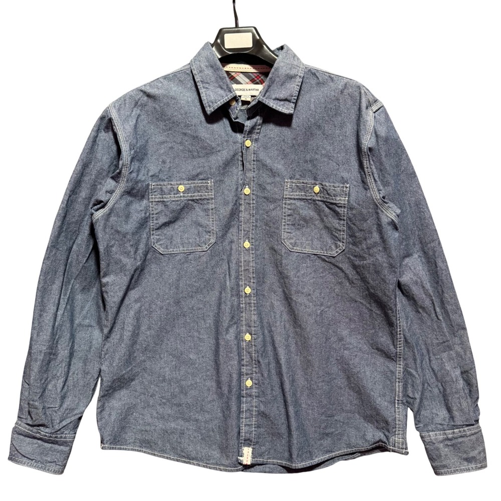 George & Martha Shirt Denim XL Mens Workwear Long‎ Sleeve Button Heavyweight